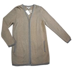 Croft & Barrow Long Open Cardigan Sweater Women's S Gray Tan With Pockets Cotton